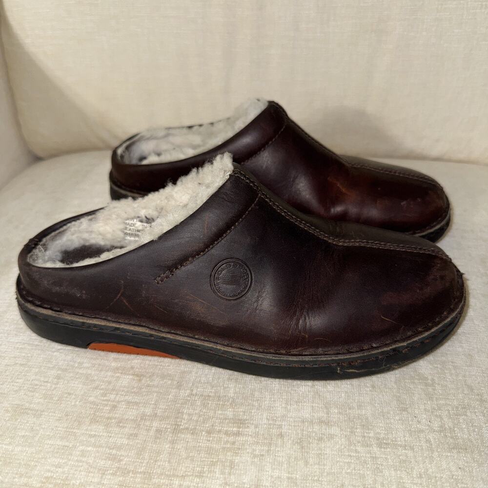 Polo Ralph Lauren Sport Womens Leather Fur-Lined Outdoor Mules Slip-Ons Size 6.5